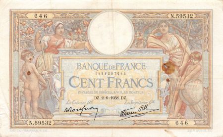 France 100 Francs Luc Olivier Merson - 02-06-1938 Série N.59532 - TB