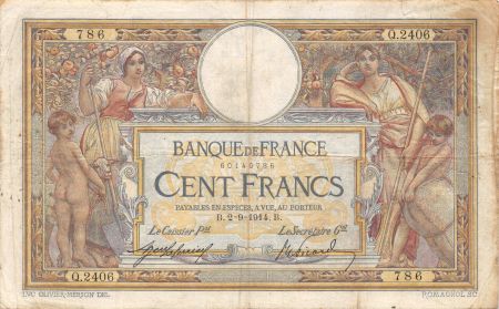 France 100 Francs Luc Olivier Merson - 02-09-1914 Série Q.2406 - TB