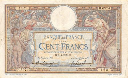 France 100 Francs Luc Olivier Merson - 03-04-1920 Série H.6974 - TB