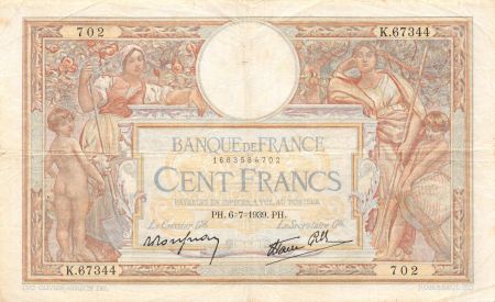France 100 Francs Luc Olivier Merson - 06-07-1939 Série K.67344 - TTB