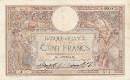 France 100 Francs Luc Olivier Merson - 08-11-1934 -  Série S.45838