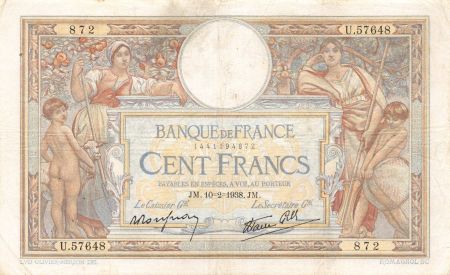 France 100 Francs Luc Olivier Merson - 10-02-1938 Série U.57648 - TTB