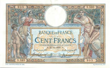 France 100 Francs Luc Olivier Merson - 21-12-1908 S.593