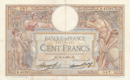 France 100 Francs Luc Olivier Merson - 22-02-1934 -  Série K.43383