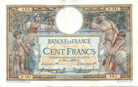 France 100 Francs Luc Olivier Merson - 22-05-1908 Série H.241-461