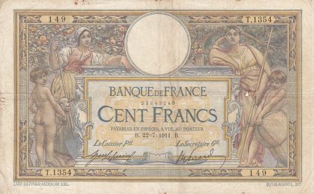 France 100 Francs Luc Olivier Merson - 22-07-1911 Série T.1354