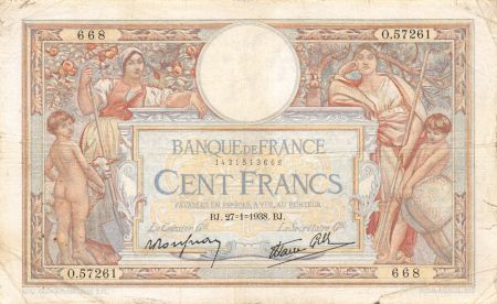 France 100 Francs Luc Olivier Merson - 27-01-1938 Série O.57261 - TB