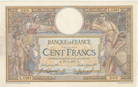 France 100 Francs Luc Olivier Merson - 27-07-1911 Série L.1361 - B à TB