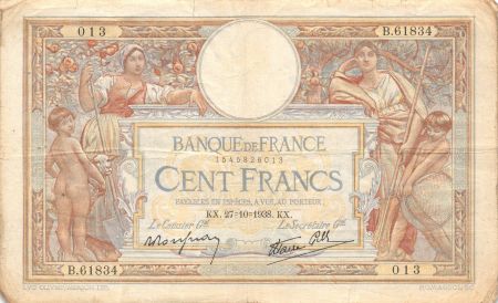 France 100 Francs Luc Olivier Merson - 27-10-1938 Série B.61834 - TB