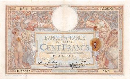 France 100 Francs Luc Olivier Merson - 29-12-1938 Série U.62892 - TB