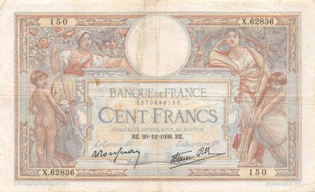 France 100 Francs Luc Olivier Merson - 29-12-1938 Série X.62836 - TTB