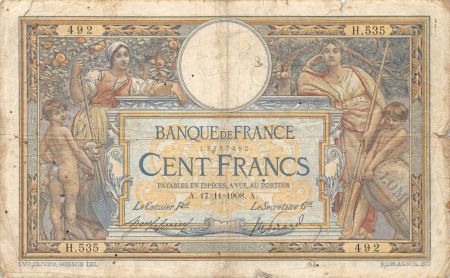 France 100 Francs Luc Olivier Merson - avec LOM - 17-11-1908 Série H.535 - B