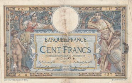 France 100 Francs Luc Olivier Merson - avec LOM 10-01-1908 - Série U.16 - B
