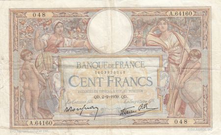 France 100 Francs Luc Olivier Merson - Grands Cartouches - 02-02-1939 Série A.64160
