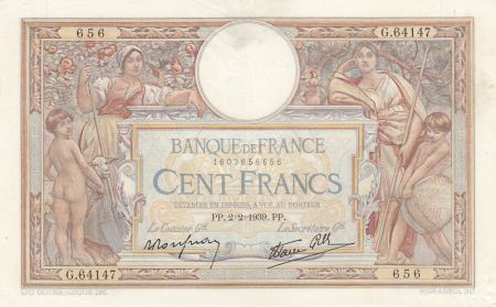 France 100 Francs Luc Olivier Merson - Grands Cartouches - 02-02-1939 Série G.64147