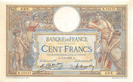 France 100 Francs Luc Olivier Merson - Grands Cartouches - 03-01-1924 Série N.10121 - SUP