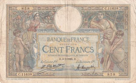 France 100 Francs Luc Olivier Merson - Grands Cartouches - 03-01-1925 Série C.11638 - TB