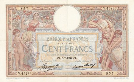 France 100 Francs Luc Olivier Merson - Grands Cartouches - 05-07-1934 Série V.45263