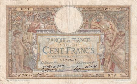 France 100 Francs Luc Olivier Merson - Grands Cartouches - 07-05-1929 - Série W.25022 - TTB