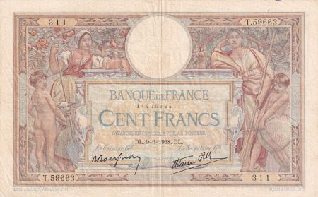 France 100 Francs Luc Olivier Merson - Grands Cartouches - 09-06-1938 - Série T.59663