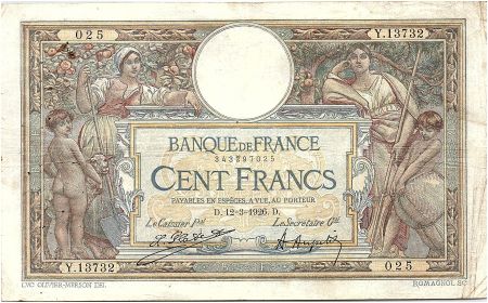 France 100 Francs Luc Olivier Merson - Grands Cartouches - 12-03-1926 Série Y.13732 - TB
