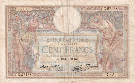 France 100 Francs Luc Olivier Merson - Grands Cartouches - 13-01-1938 - Série G.57168 - TB