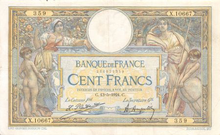 France 100 Francs Luc Olivier Merson - Grands Cartouches - 13-05-1924 Série X.10667 - TTB