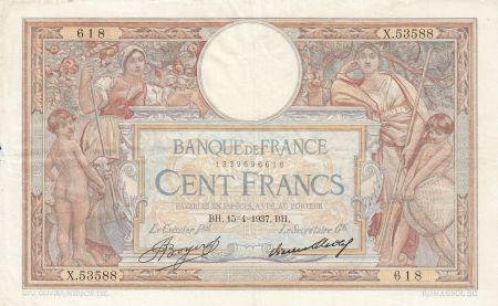France 100 Francs Luc Olivier Merson - Grands Cartouches - 15-04-1937 Série X.53588
