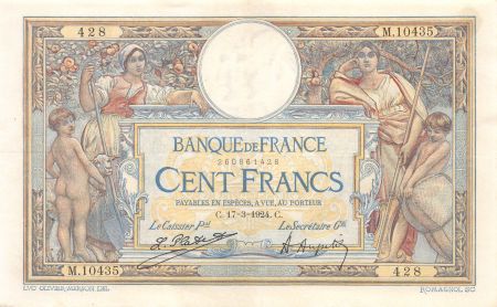 France 100 Francs Luc Olivier Merson - Grands Cartouches - 17-03-1924 Série M.10435 - PSUP