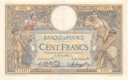 France 100 Francs Luc Olivier Merson - Grands Cartouches - 18-02-1925 Série T.11871-888 - TTB