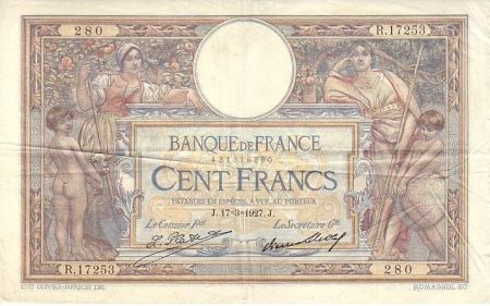 France 100 Francs Luc Olivier Merson - Grands Cartouches - 1927