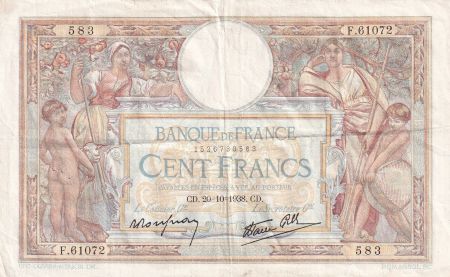 France 100 Francs Luc Olivier Merson - Grands Cartouches - 20-10-1938 - Série F.61072 - TTB