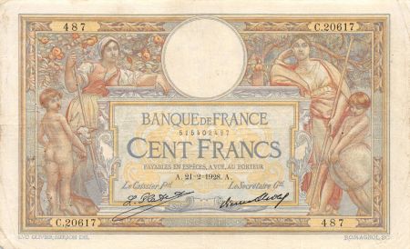 France 100 Francs Luc Olivier Merson - Grands Cartouches - 21-02-1928 Série C.20617 - TTB