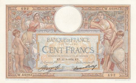 France 100 Francs Luc Olivier Merson - Grands Cartouches - 22-03-1934 Série W.44283