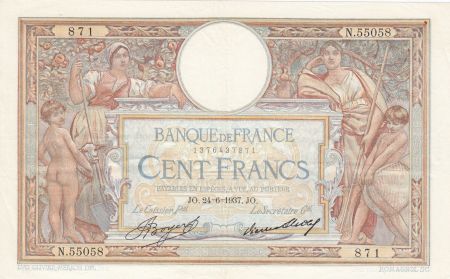 France 100 Francs Luc Olivier Merson - Grands Cartouches - 24-06-1937 Série N.55058