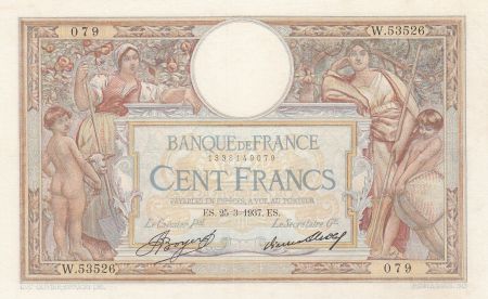France 100 Francs Luc Olivier Merson - Grands Cartouches - 25-03-1937 Série W.53526