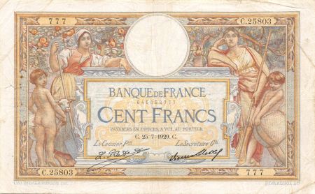 France 100 Francs Luc Olivier Merson - Grands Cartouches - 25-07-1929 Série C.25803-777 - TTB