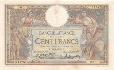 France 100 Francs Luc Olivier Merson - Grands Cartouches - 26-01-1925 Série Q.11754 - TTB
