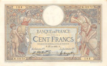 France 100 Francs Luc Olivier Merson - Grands Cartouches - 27-04-1925 Série H.12172-184 - TTB+