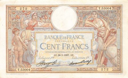 France 100 Francs Luc Olivier Merson - Grands Cartouches - 28-01-1937 Série T.53004 - TTB