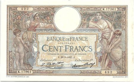 France 100 Francs Luc Olivier Merson - Grands Cartouches - 28-03-1927 Série K.17361 - TTB