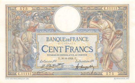 France 100 Francs Luc Olivier Merson - Grands Cartouches - 30-08-1924 Série E.11115 - SUP