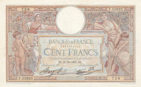 France 100 Francs Luc Olivier Merson - Modifié - 21-10-1937 Série F.55925