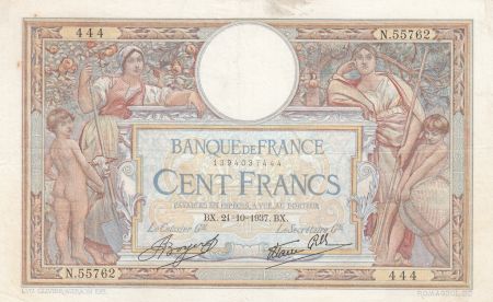 France 100 Francs Luc Olivier Merson - Modifié - 21-10-1937 Série N.55762