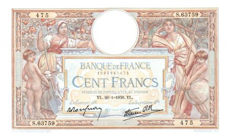 France 100 Francs Luc Olivier Merson - Modifié - 26-01-1939 Série S.63759 SPL