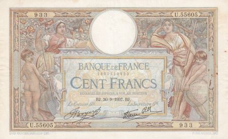 France 100 Francs Luc Olivier Merson - Modifié - 30-09-1937 Série U.55605