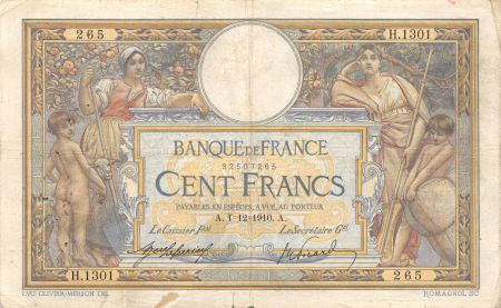 France 100 Francs Luc Olivier Merson - sans LOM - 01-12-1910 Série H.1301 - TB