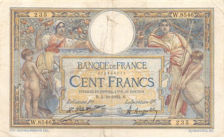 France 100 Francs Luc Olivier Merson - sans LOM - 02-10-1922 Série W.8546 - TB