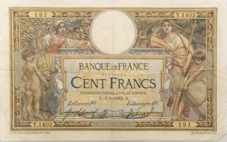 France 100 Francs Luc Olivier Merson - sans LOM - 03-01-1912 Série Y.1403 - TTB