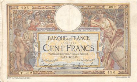 France 100 Francs Luc Olivier Merson - sans LOM - 03-03-1917 Série M.3912 - TTB
